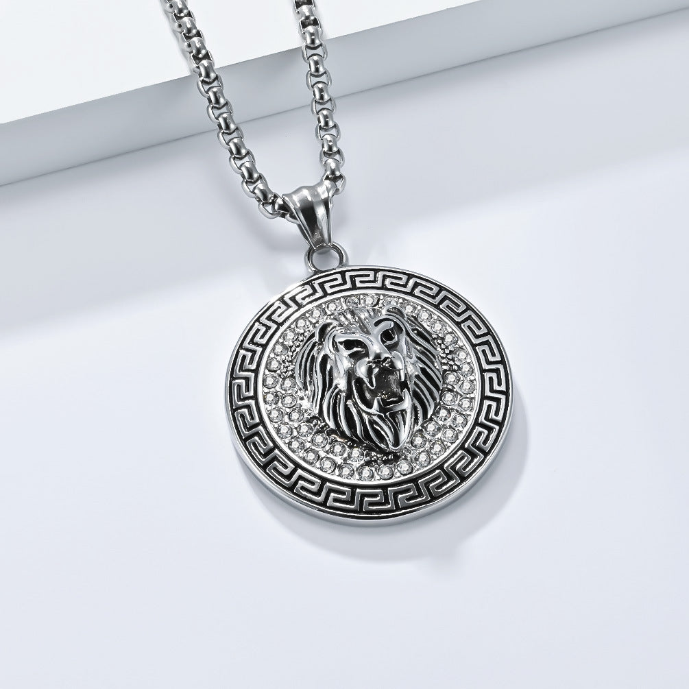 Planderful Domineering Lion Head Necklace Stainless Steel Gold Plated For Men Hip Hop Jewelry