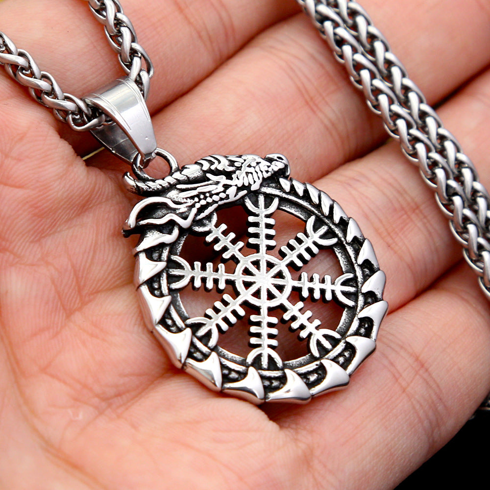 Vintage Viking Dragon Stainless Steel Men's Pendant Necklace