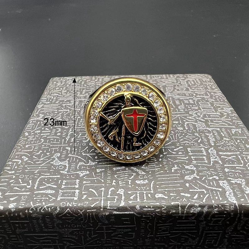 Planderful Gold Titanium Steel Ring For Men Bold Retro Templar Red Cross Shield Everyday Genie
