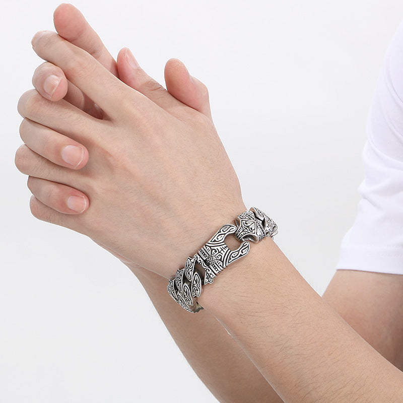 Planderful Mens Titanium Steel Bracelet Tang Grass Pattern