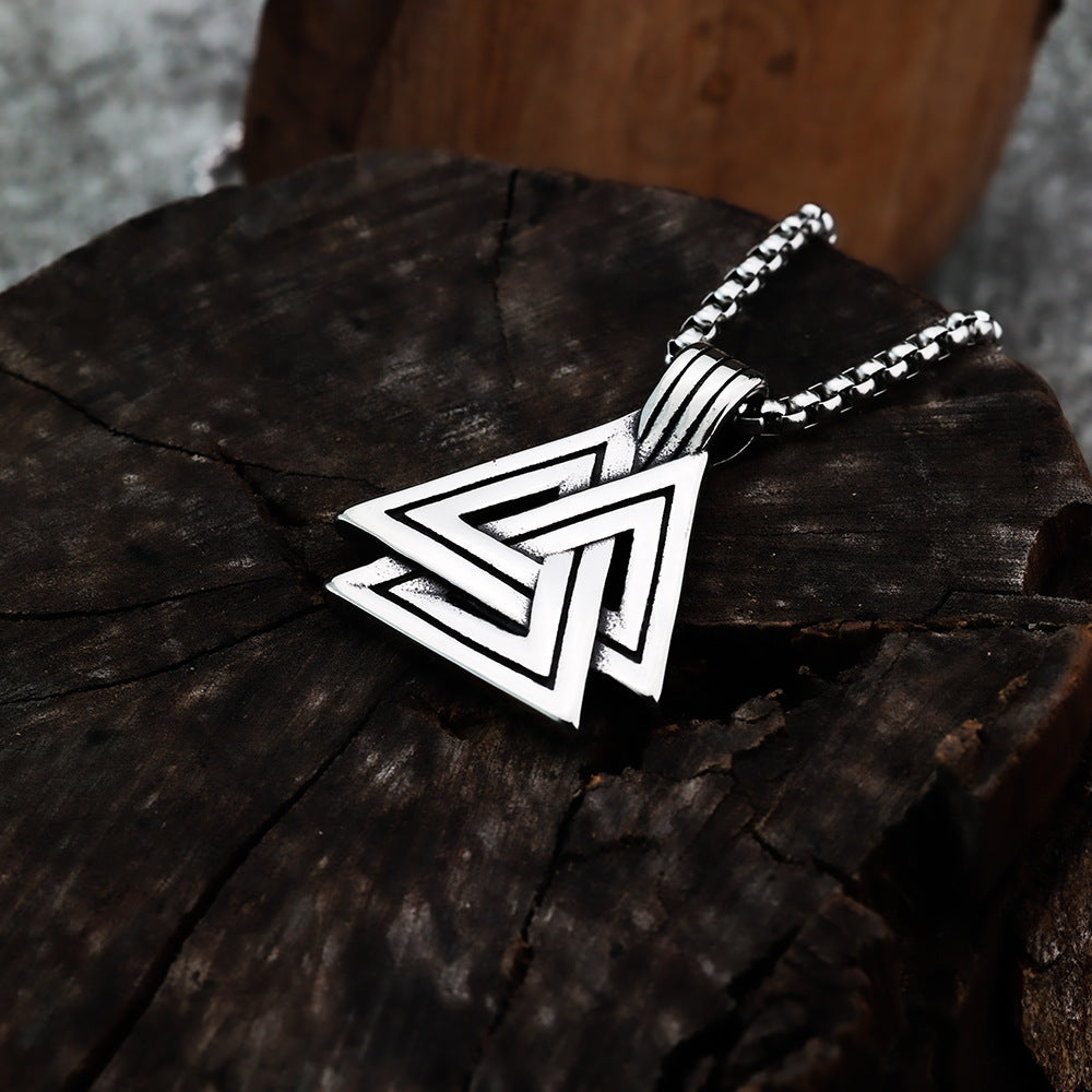 Planderful Viking Pendant Necklace For Men Triangular Celtic Glossy Polished Personalized Retro Style