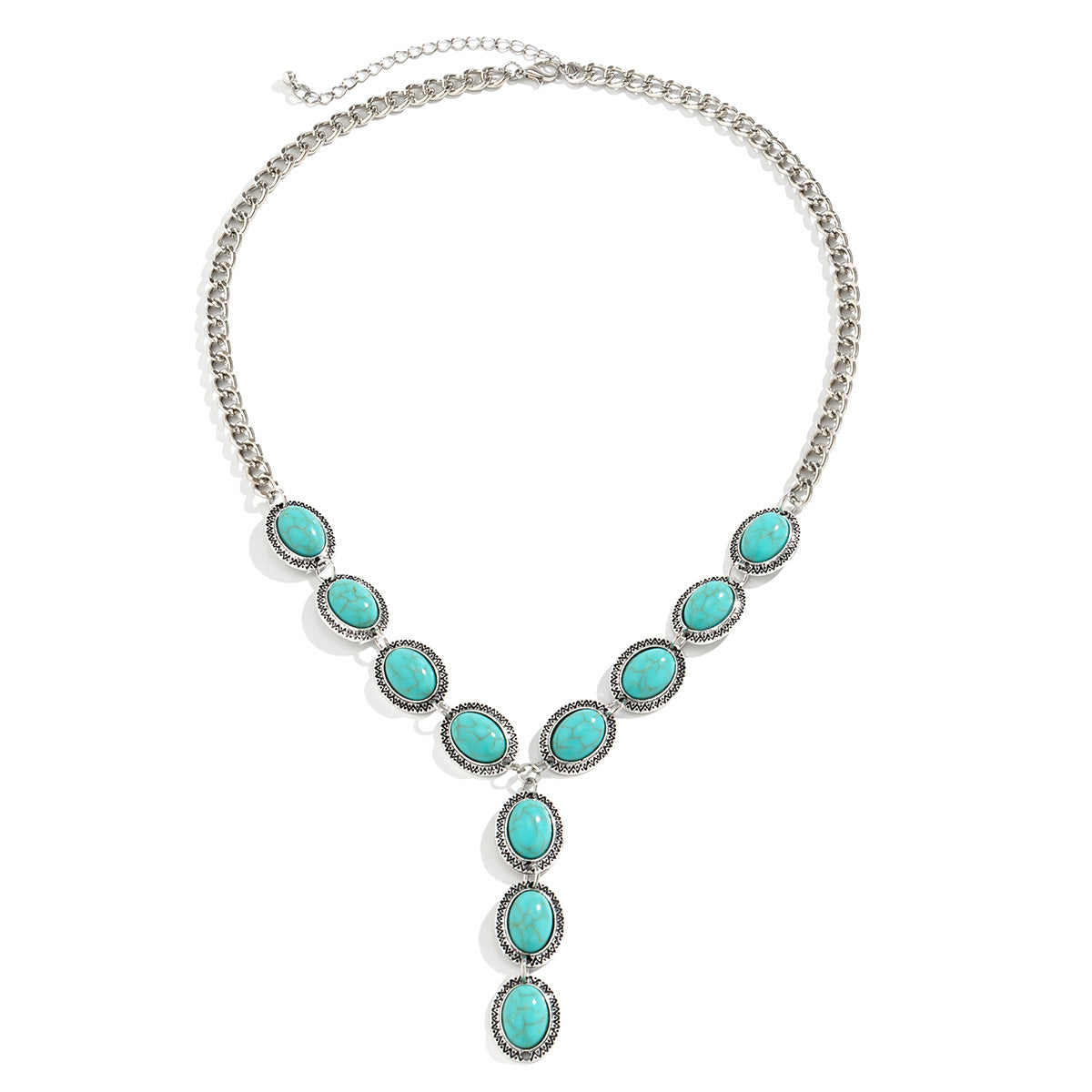 Planderful Vienna Verve Necklace – Retro Ethnic Y-Shaped Turquoise Pendant