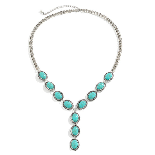 Planderful Vienna Verve Necklace – Retro Ethnic Y-Shaped Turquoise Pendant