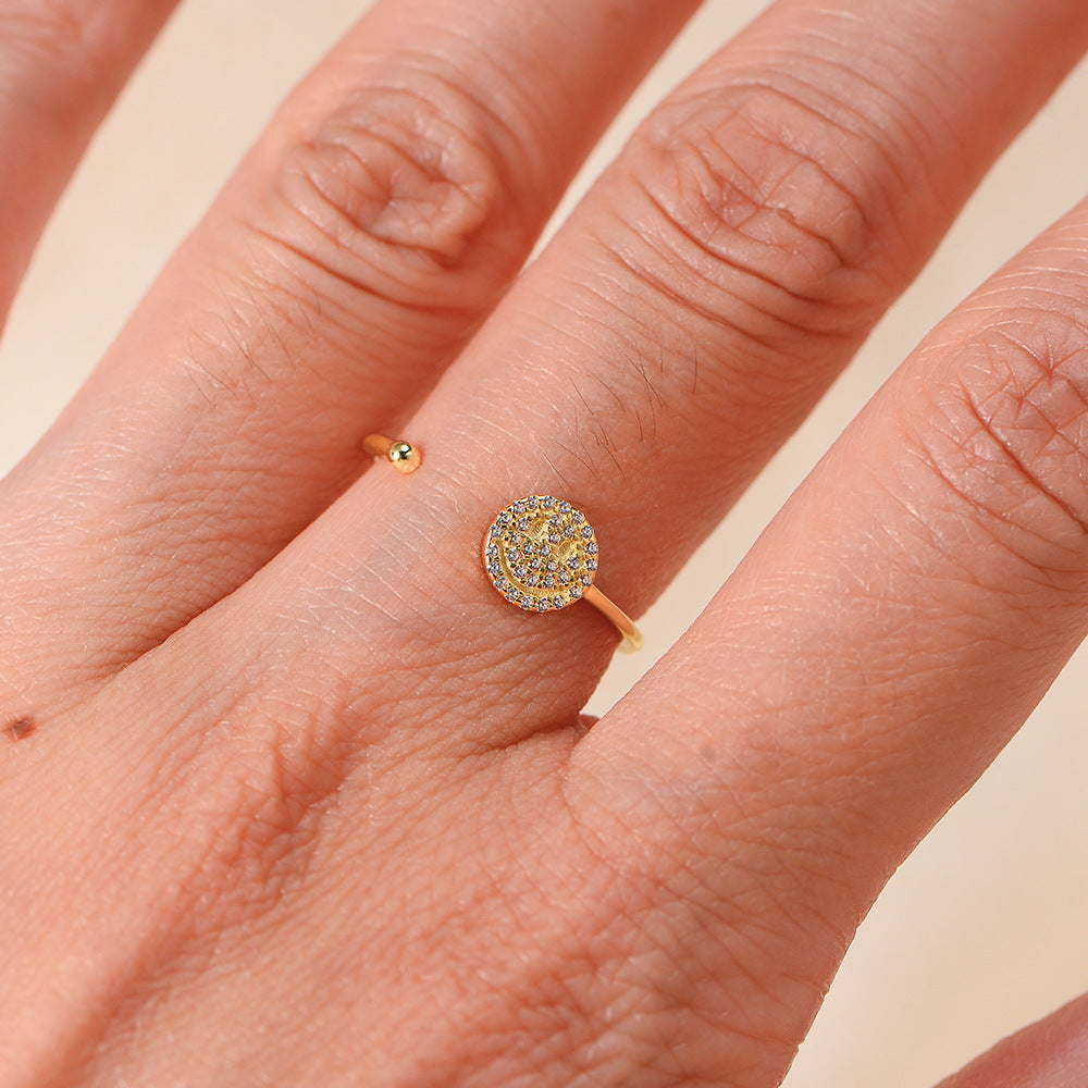 Europe And The United States For Micro-Inlaid Zircon Smiley Face Opening Sterling Silver Ring