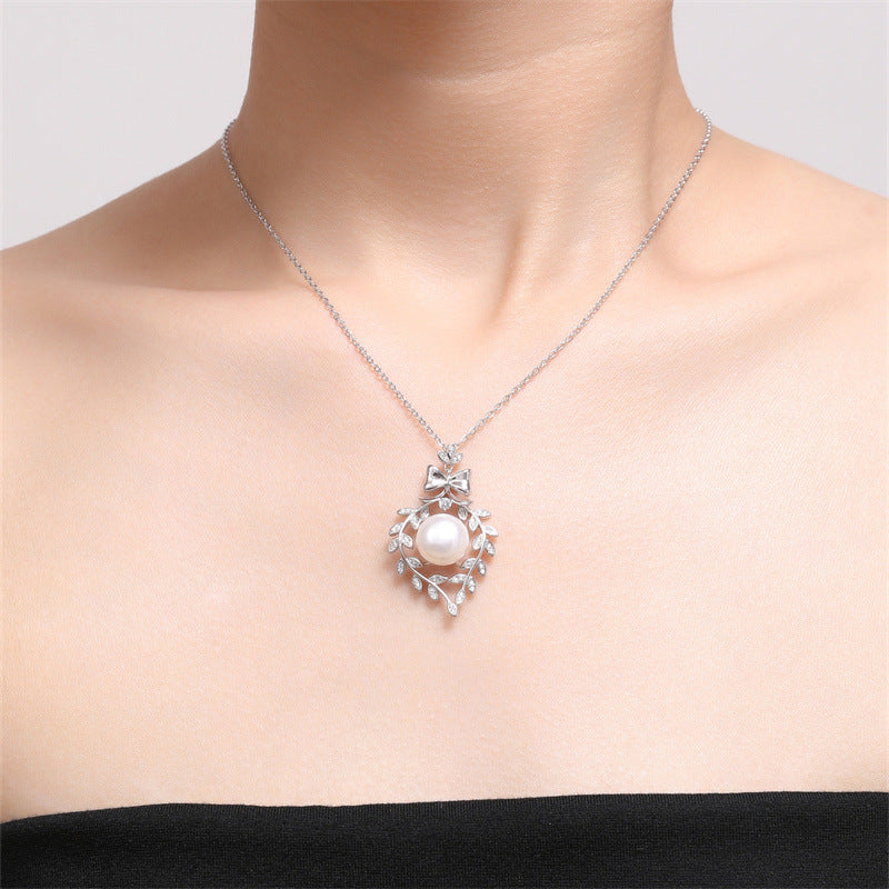S925 Sterling Silver Freshwater Pearl Window Lattice Necklace