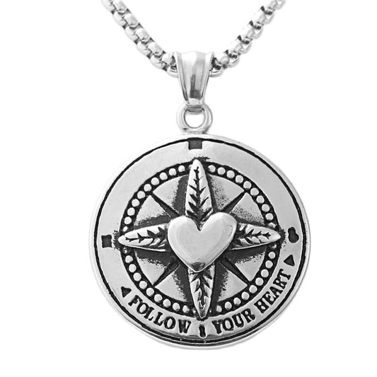 Personalized Titanium Steel Round Letter Pendant Necklace - Retro Punk Style with Cross and Leaf Design for Men