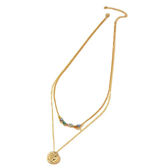 French Retro Double Layer Necklace with Irregular Design - Sparkling Pendant Luxe