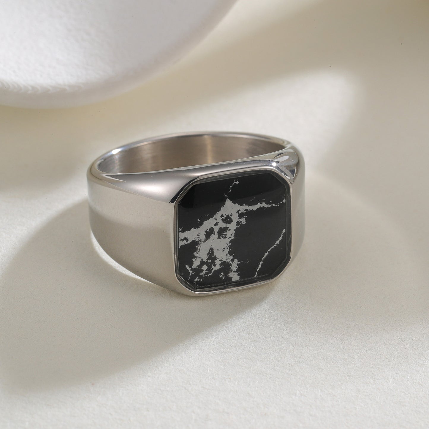Planderful Stainless Steel Ring for Men Retro Inlaid Marble