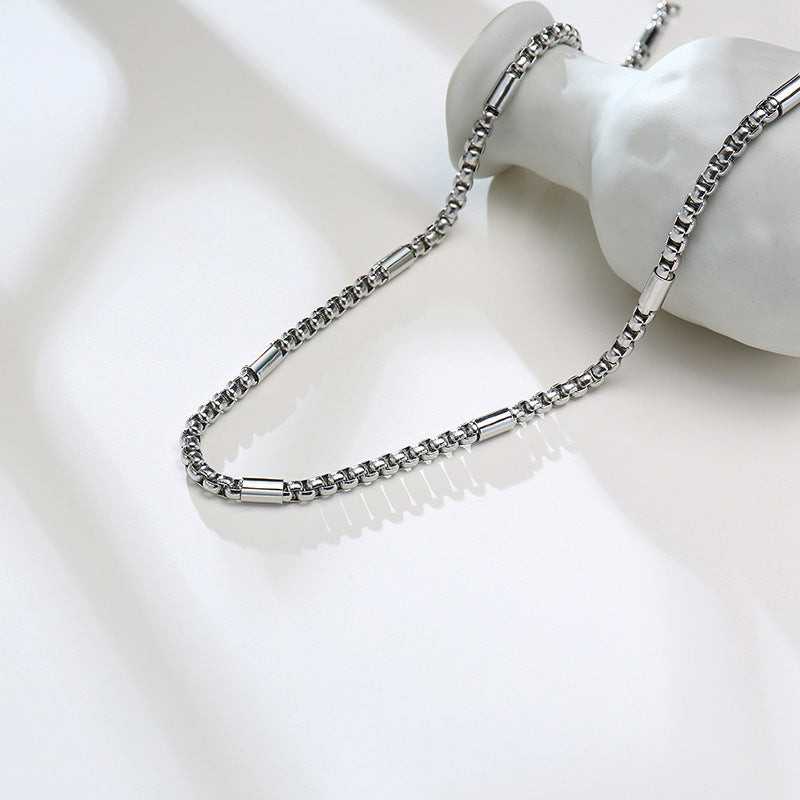 Stainless Steel Square Pearl Chain Thick Necklace for Men