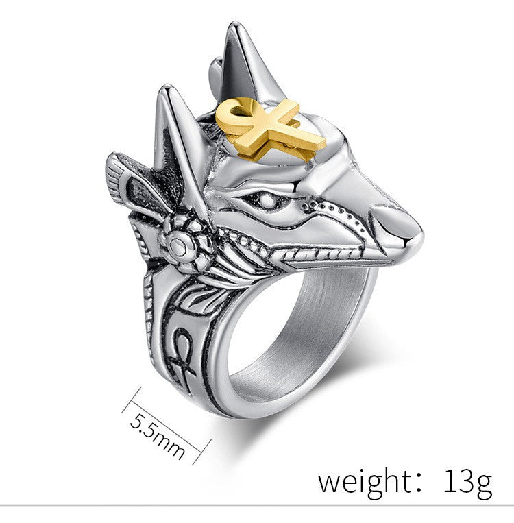 Planderful Anubis Ring Durable Titanium Steel Jackal Head Retro Hip Hop Punk Style For Streetwear Fans Sizes 7 To 12