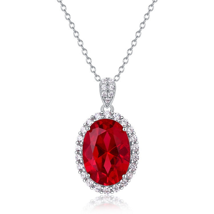 S925 Sterling Silver Lab-Grown Ruby Oval Faceted Necklace