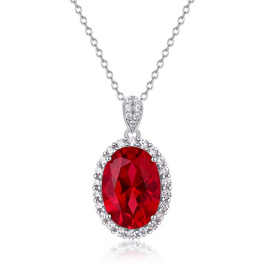 S925 Sterling Silver Lab-Grown Ruby Oval Faceted Necklace