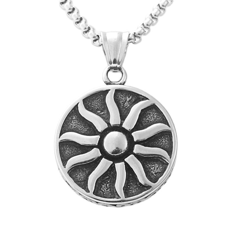 Titanium Steel Sun Flame Round Pendant Necklace for Men - Retro Punk Style