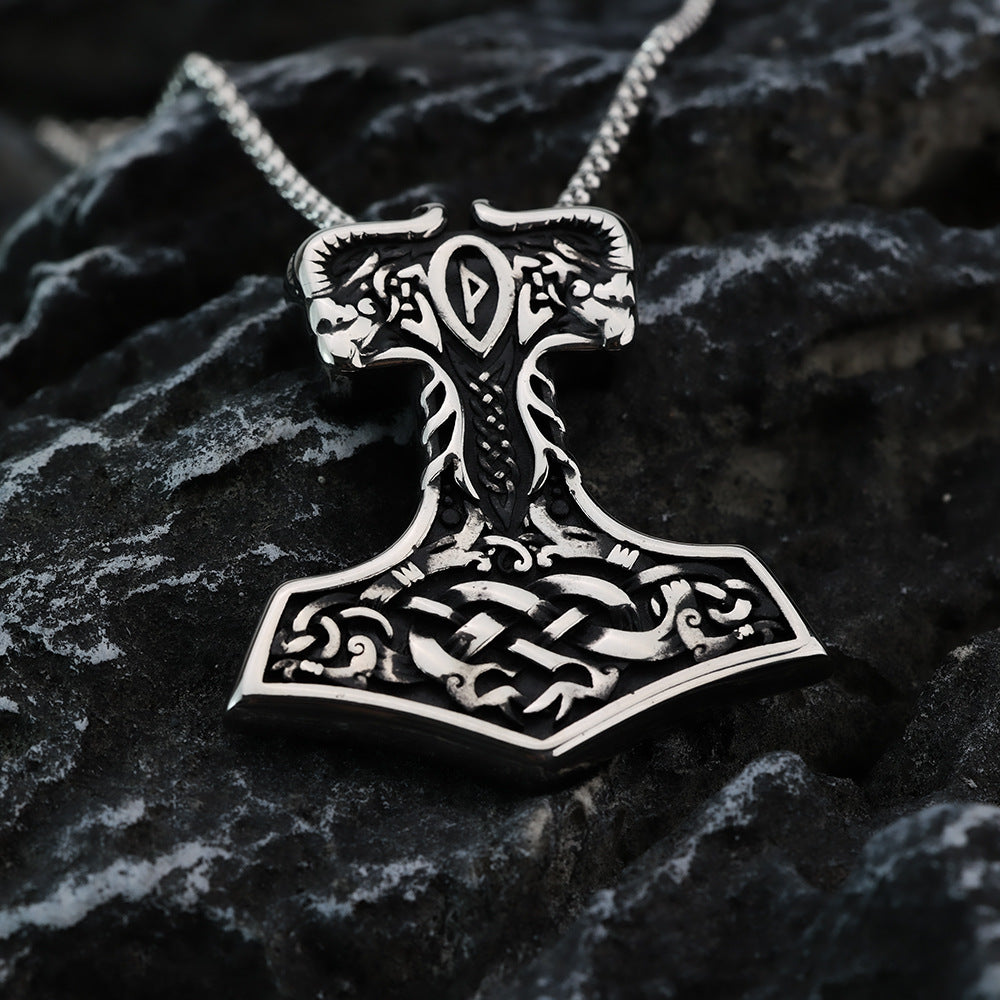 Planderful Shop Thors Hammer Pendant Titanium Steel Necklace For Men Punk Rock Viking Jewelry