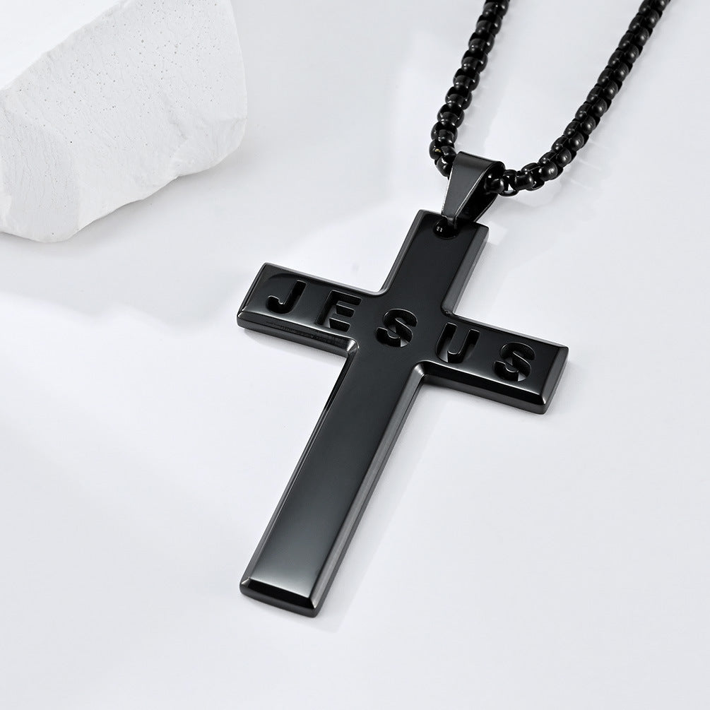 Cross-Border Amazon Laser Cut JESUS Stainless Steel Cross Necklace