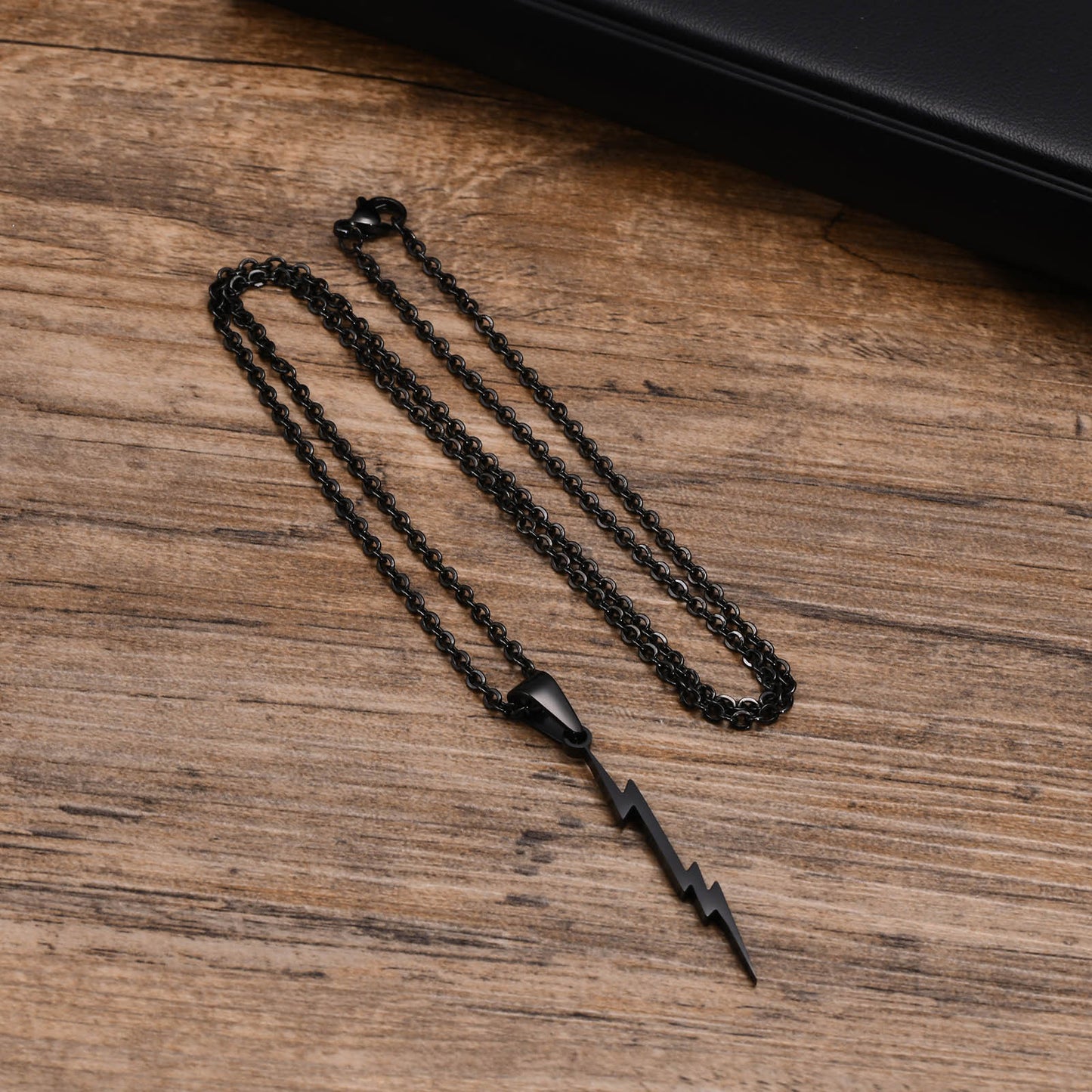 Geometric Simple Personality Stainless Steel Black Lightning Pendant Necklace Men's Accessories