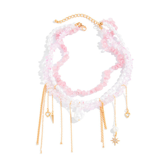 Pink Crystal-Style Pearl Heart Necklace
