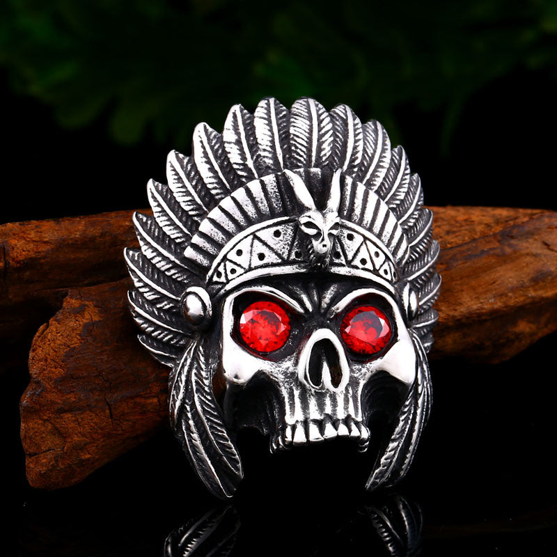 Exaggerated Titanium Steel Skull Pendant for Men - Punk European and American Indian Chief Design