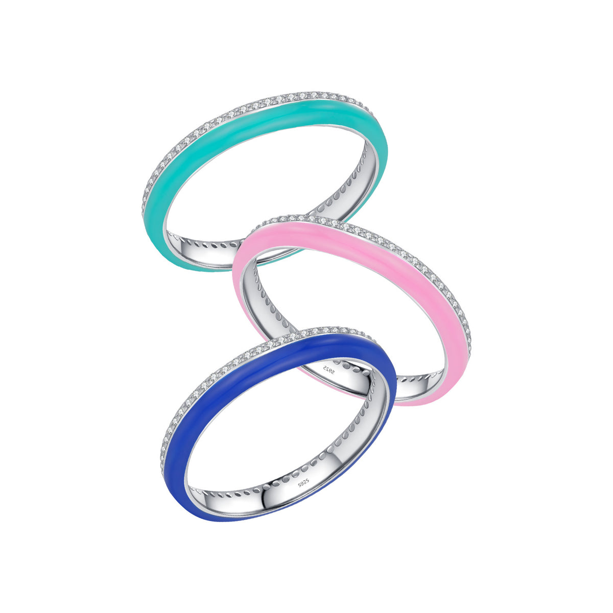 925 Sterling Silver Enamel Pavé Zircon Ring