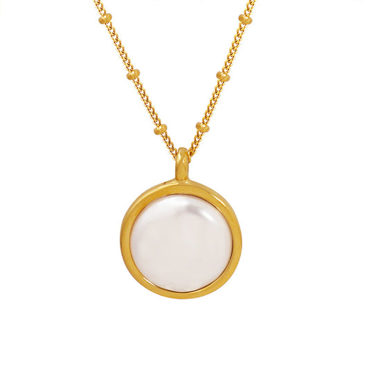 Retro Geometric Circle Imitation Pearl Necklace with Cold Wind Vibe