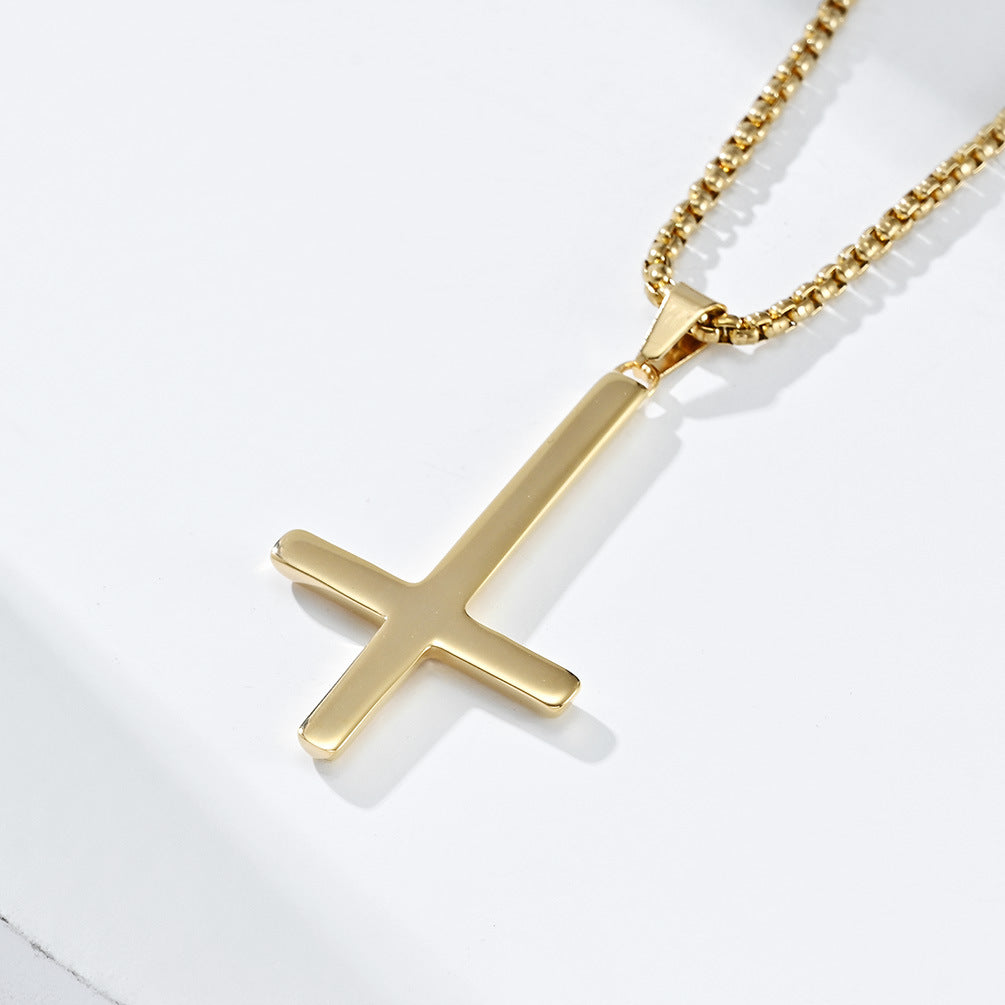 Steel Necklace - Statement Inverted Cross Pendant