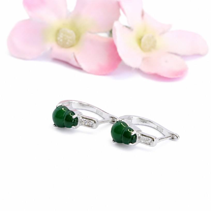Jadeite Gourd 925 Silver Hook Earrings