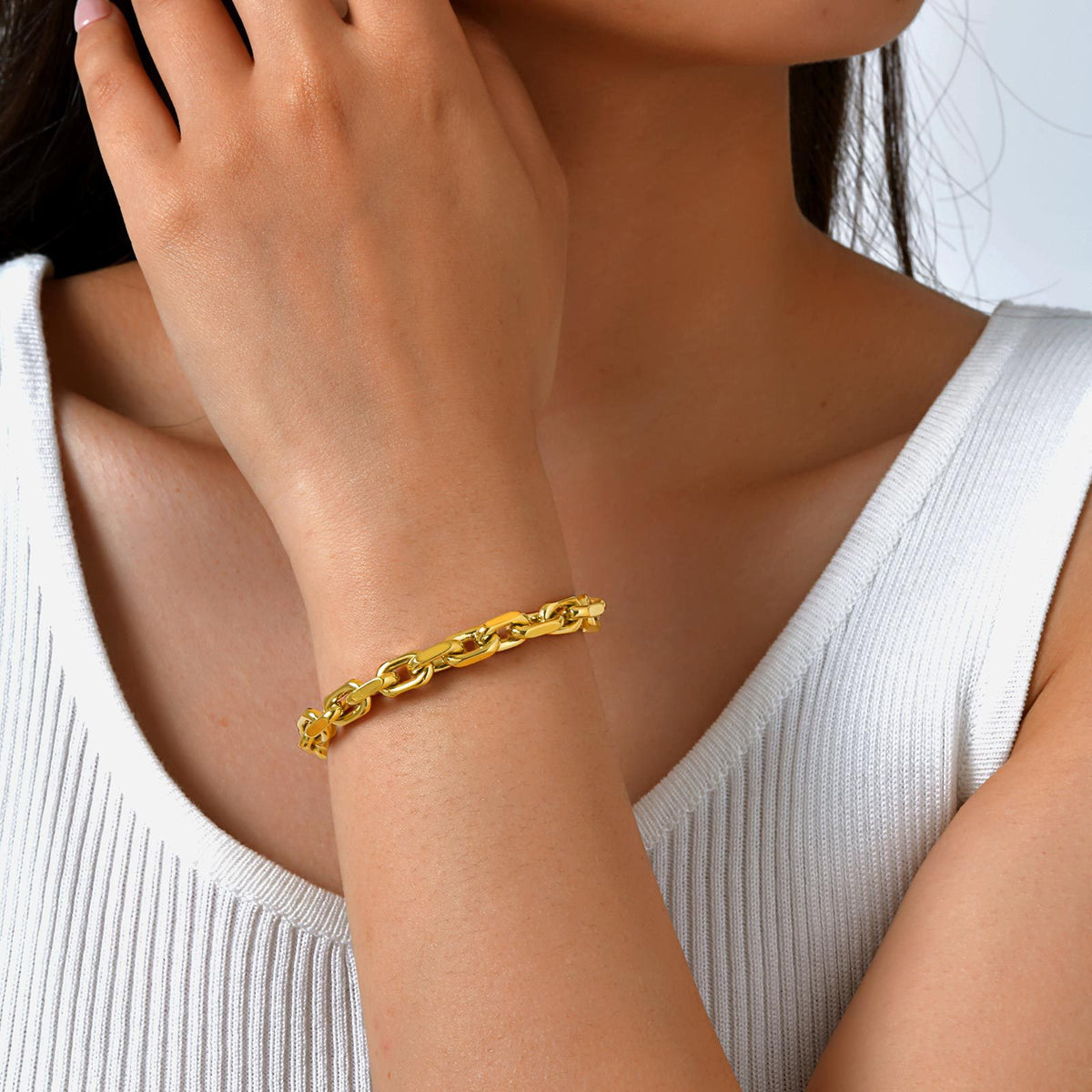 Stainless Steel Rectangular Corner Chain Bracelet Gold Women's Elegant