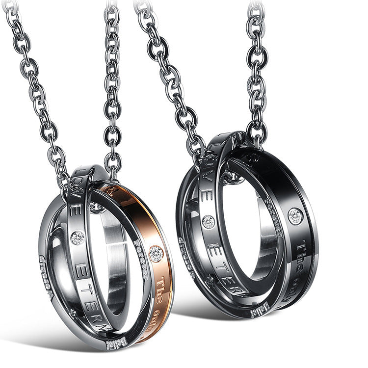 Planderful Interlocking Titanium Steel Couple Necklace Versatile For Trendy Stylish Couples