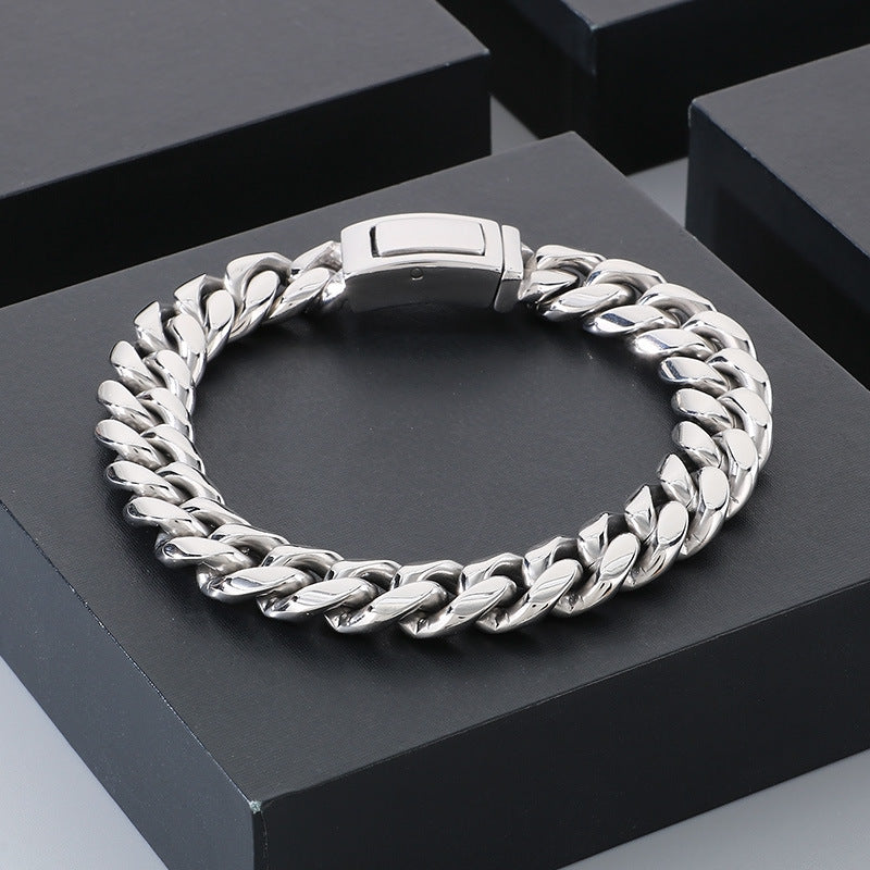 Planderful Cuban Chain Bracelet Men Bold Glossy 12mm Steel