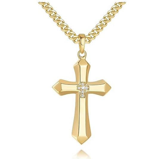 Trend jewelry European and American zircon cross necklace titanium steel men's hip-hop personality stainless steel pendant