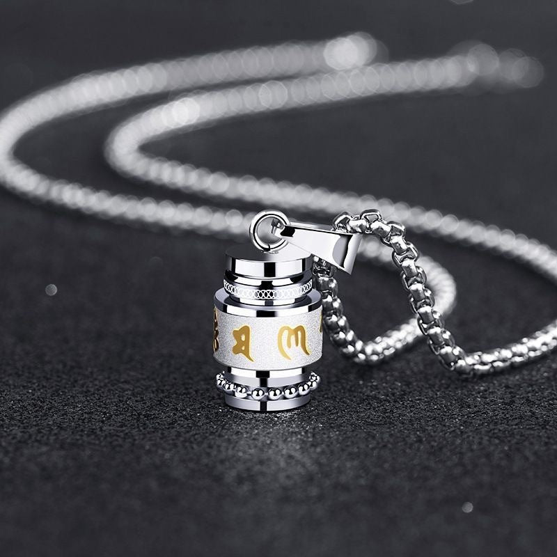 Planderful Shurangama Mantra Necklace Men Stainless Steel Pendant Sacred Mantra For Protection And Focus