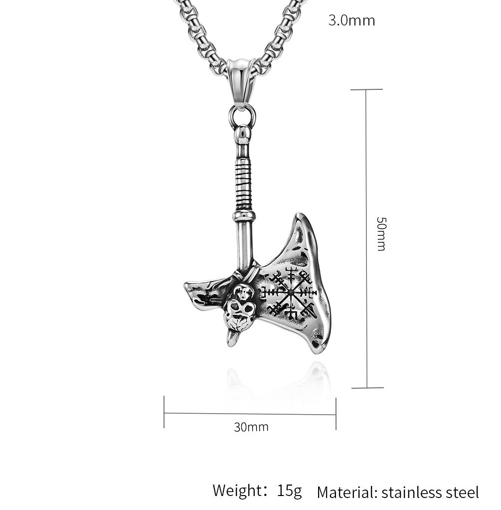 Planderful Nordic Viking Axe Pendant Durable Titanium Steel Necklace For Men Bold Skull Head Jewelry
