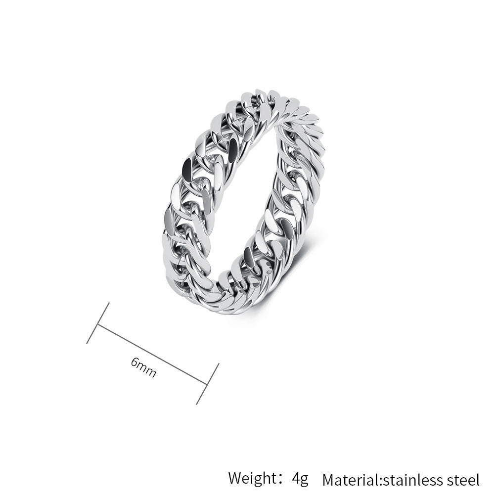 Planderful Stainless Steel Cuban Chain Ring Everyday Genie Unisex Hip Hop Fashion High End Statement Jewelry