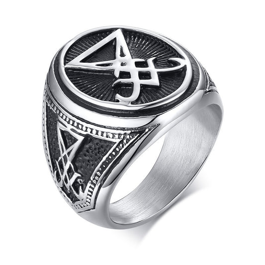 Stainless Steel Lucifer Casting Ring Steel Color for Men