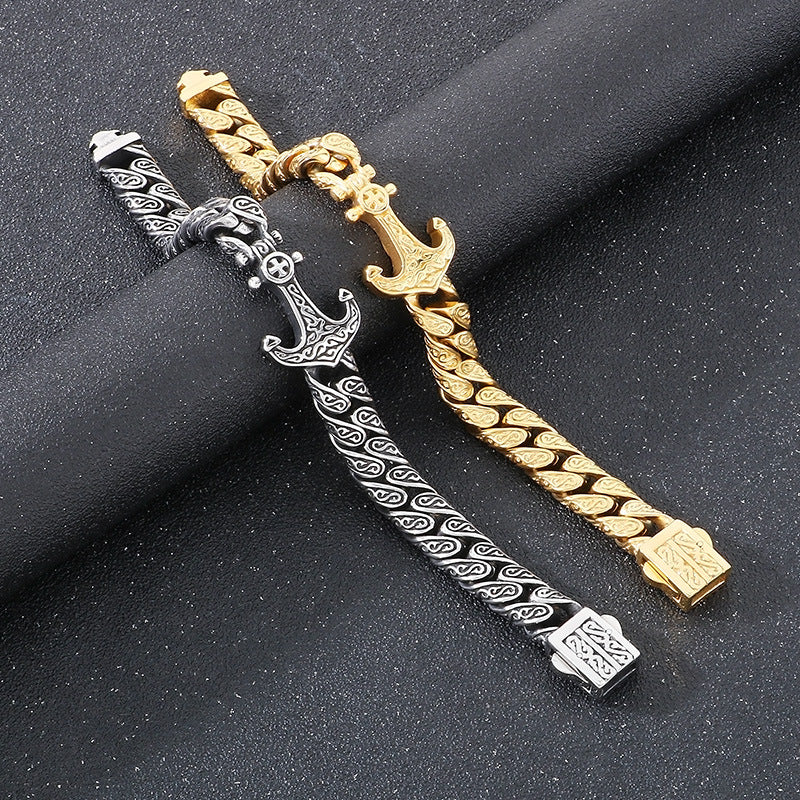 Planderful Men's Titanium Steel Cuban Chain Bracelet Bold