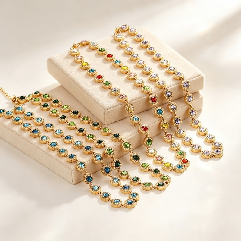 Light Color Zircon Ball Necklace, Court Style, Collarbone Chain, Stainless