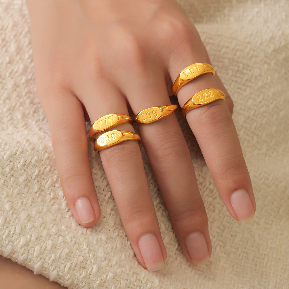 Triple Charm Gold-Plated Titanium Steel Ring in Size 7-8