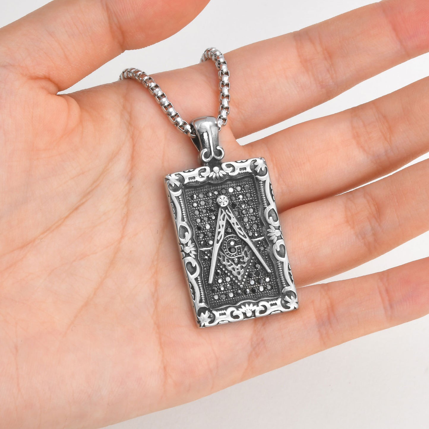 Titanium Steel Stainless Steel Freemasonry Square Tags Pendant Necklace