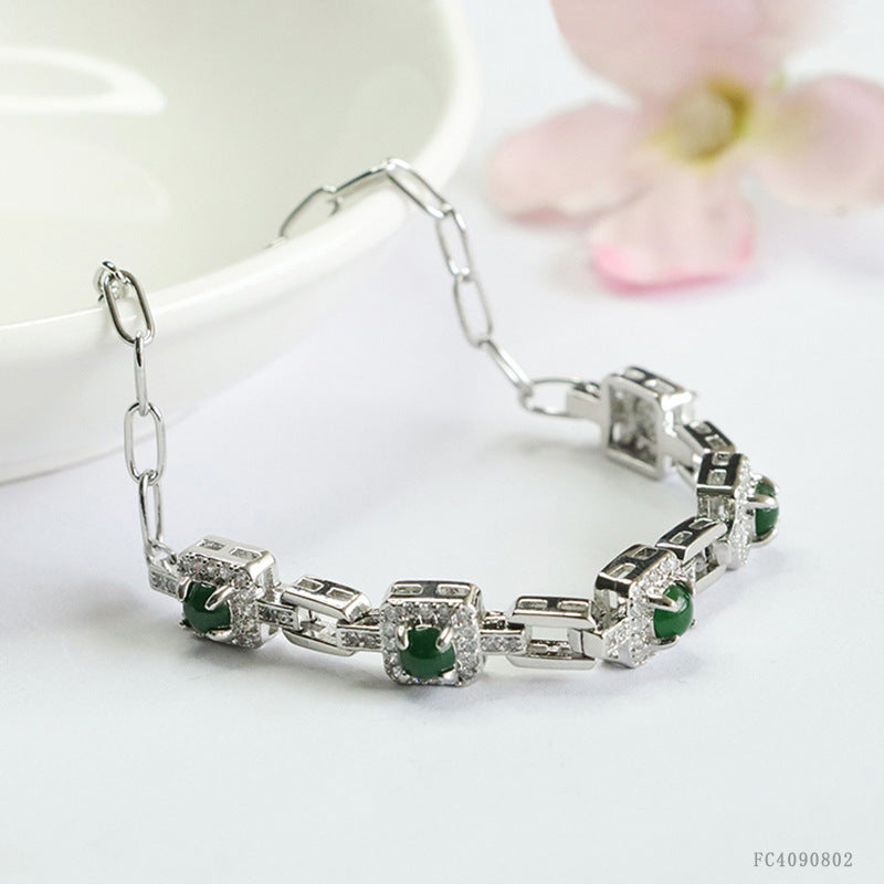 Green Jadeite Square-Frame Bracelet