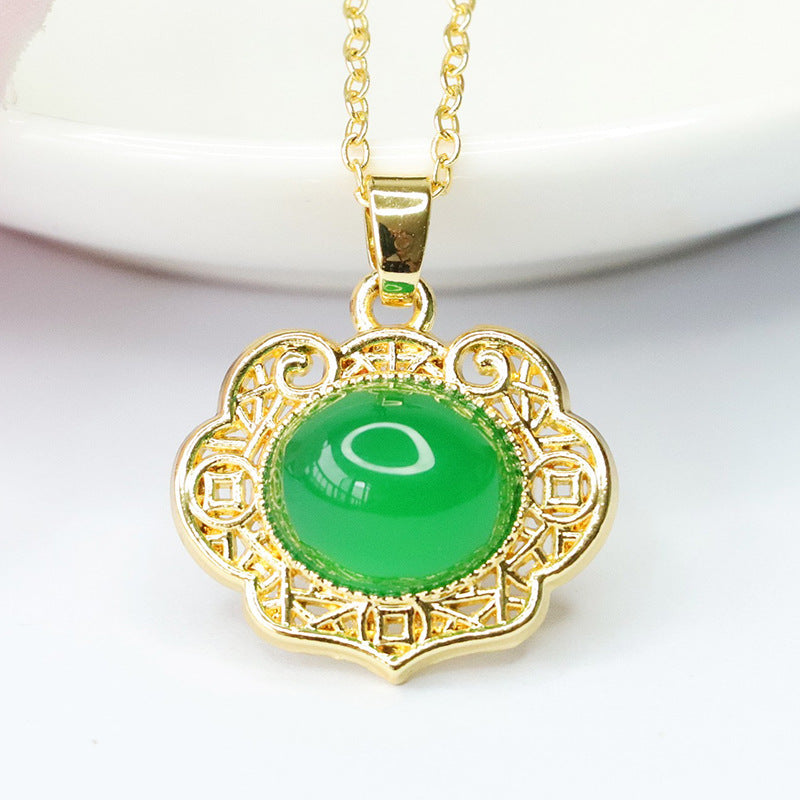 Golden Hollow Chalcedony Ruyi Oval Pendant