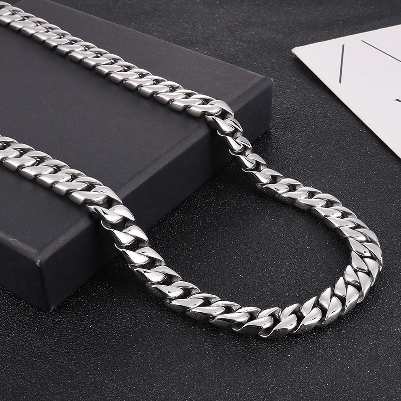 Stainless Steel Punk, Korean Version Of Cuban Chain 12mm Necklace Men's Glossy Necklace