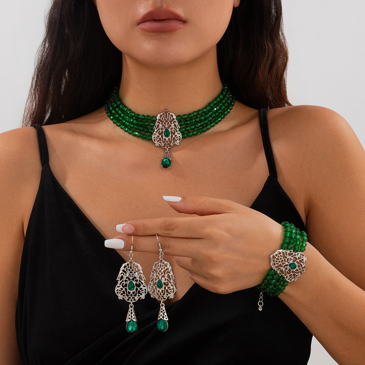 French Crystal Teardrop Jewelry Set