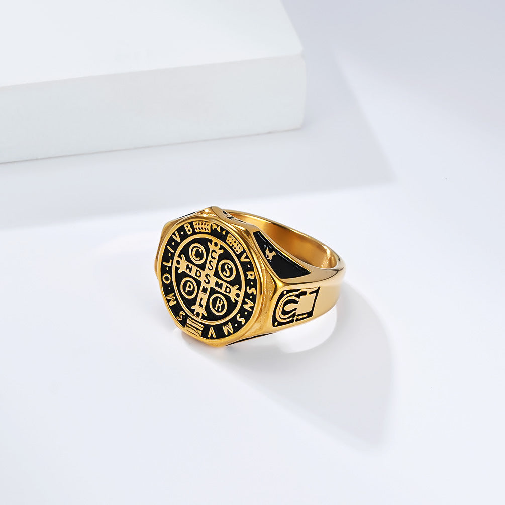 Saint Benedict Medallion Signet Ring — Three Finishes