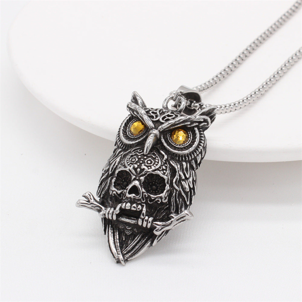 Owl Skull Pendant Titanium Steel For Men And Women Unisex Protection Retro Dark Style Planderful Jewelry