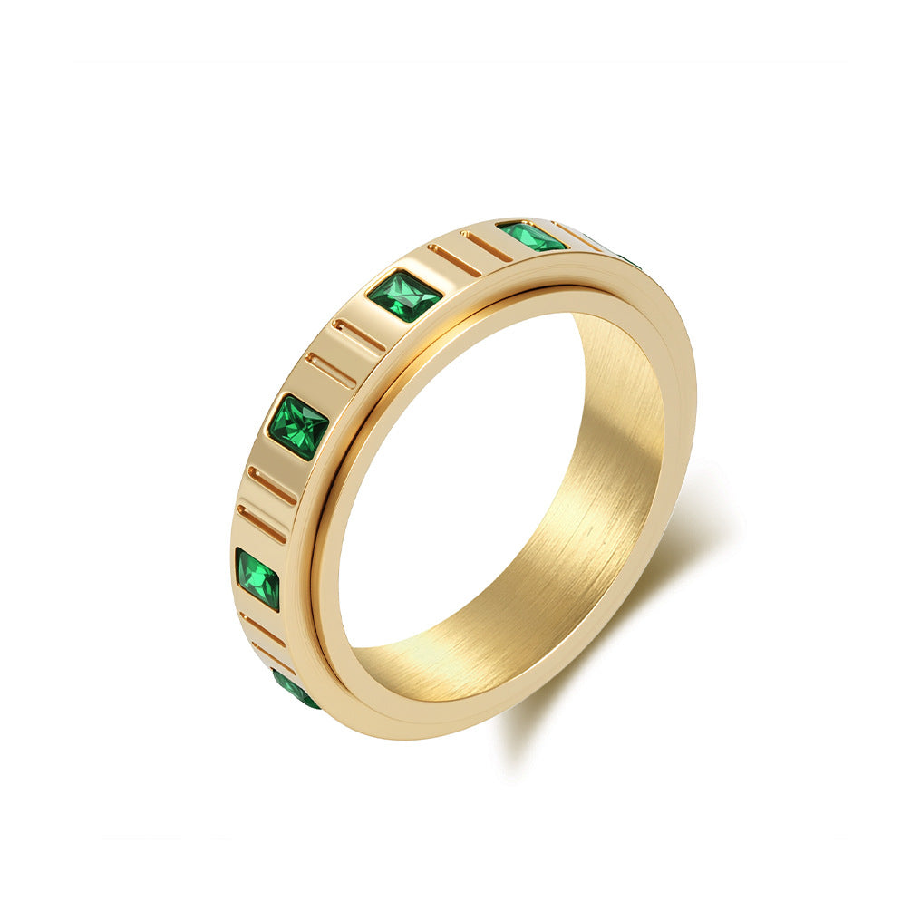 Planderful Rotating Ring Emerald Zircon Titanium Steel For Women Everyday Genie Collection
