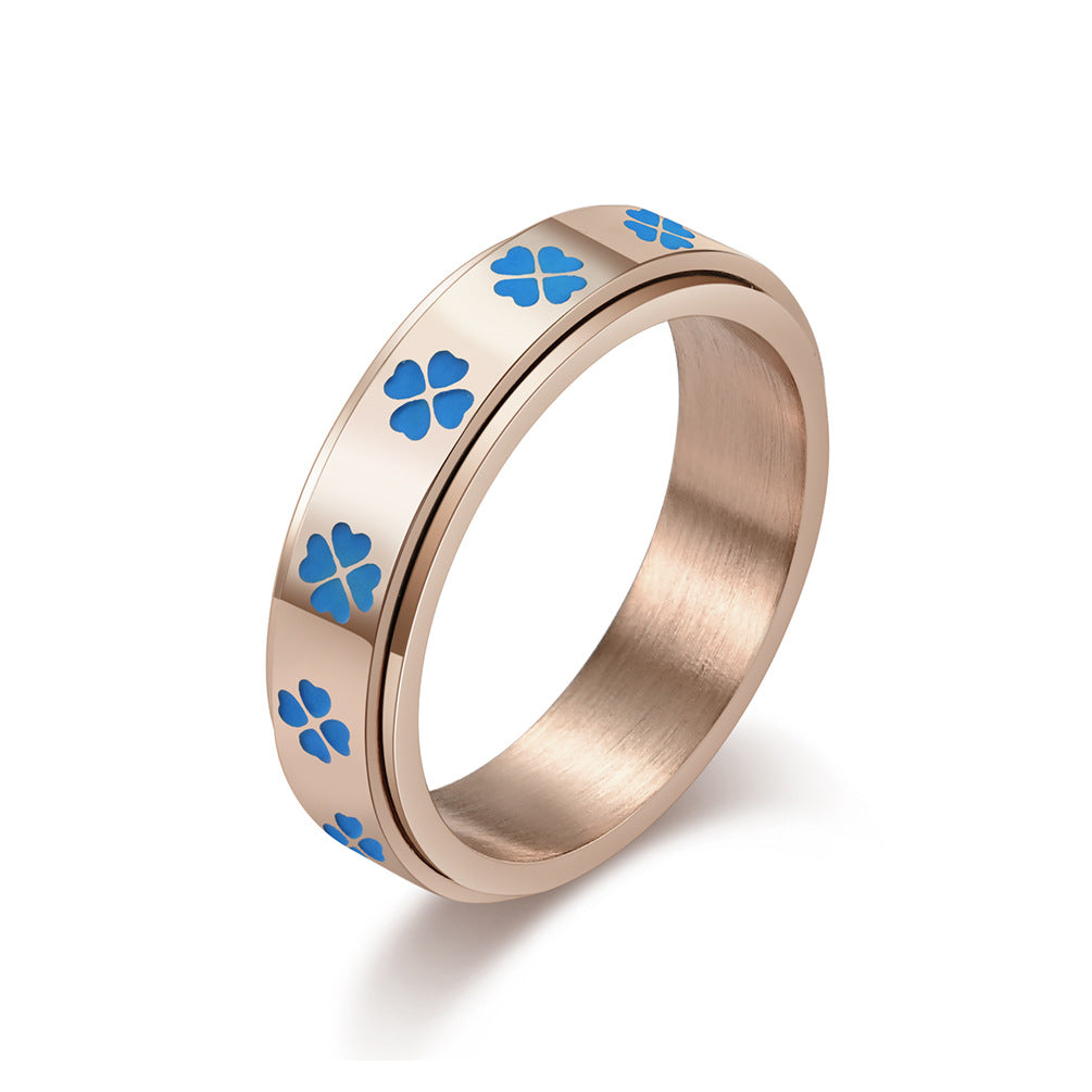 Amazon Lucky Four-Leaf Clover Rotatable Titanium Steel Ring for Men