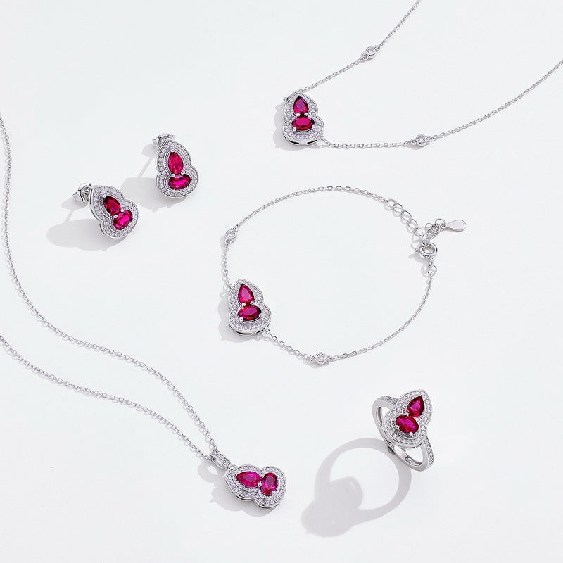 S925 Sterling Silver Lab-Grown Ruby Gourd Necklace