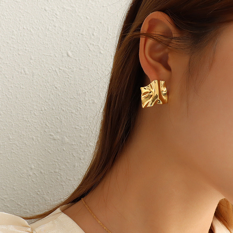 Cold Breeze Gold-Plated Titanium Steel Textured Earrings