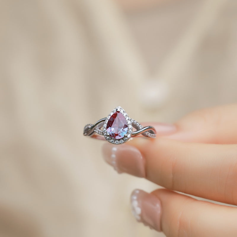 Planderful Jewelry Alexandrite Ring In Sterling Silver Water Drop Design For Everyday Luxury
