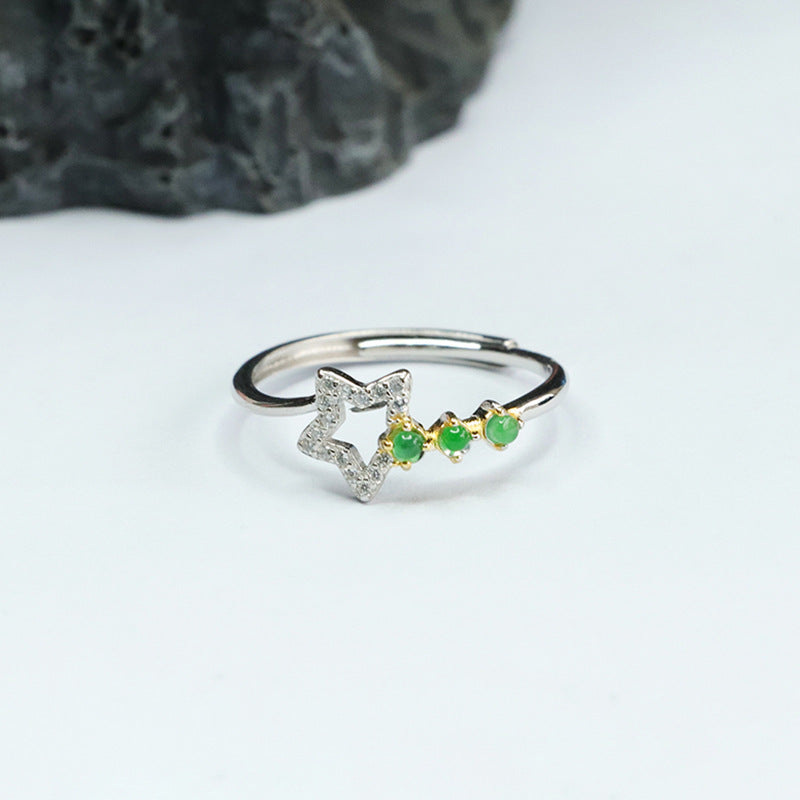 Icy Green Jadeite Star 925 Silver Ring